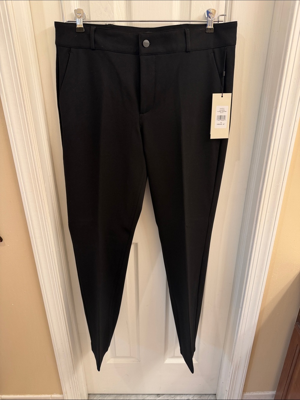 NYDJ Black Straight Ponte Trousers with Front Pockets